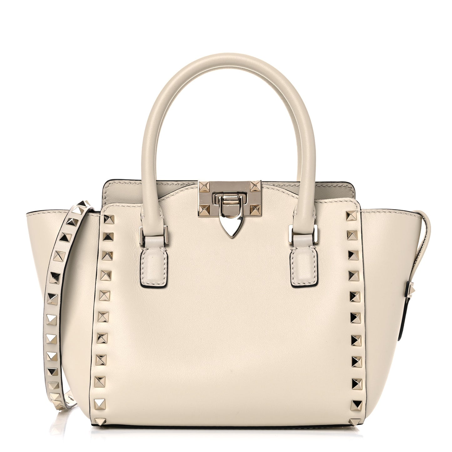 Vitello Mini Rockstud Double Handle Tote Ivory