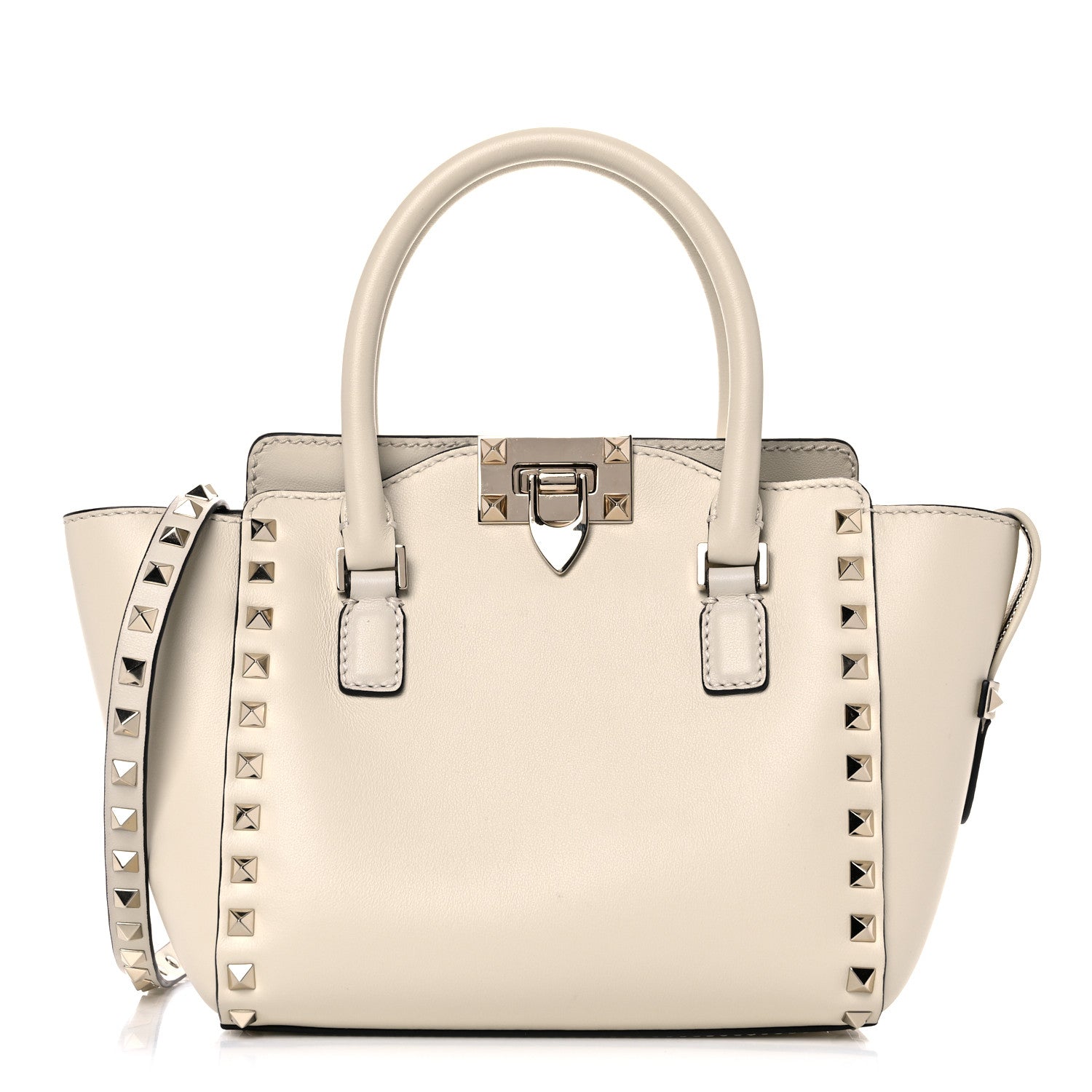 Valentino Garavani Vitello Mini Rockstud Double Handle Tote Ivory 1 of 12