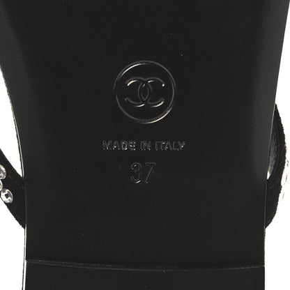 Chanel Suede Kidskin Strass CC Thong Sandals 37 Black 8 of 10