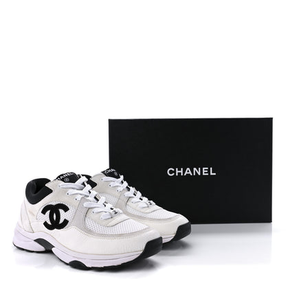 Chanel Mesh Suede Calfskin Grained Calfskin Womens CC Sneakers 39 White Black 8 of 8