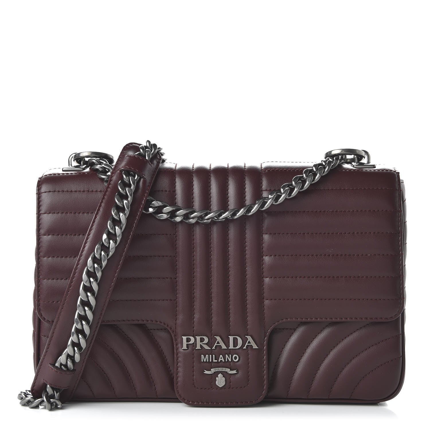 Prada Soft Calfskin Impunture Diagramme Large Chain Flap Shoulder Bag Granato 1 of 10