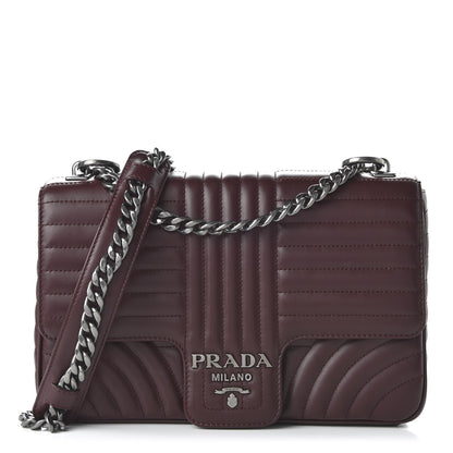 Prada Soft Calfskin Impunture Diagramme Large Chain Flap Shoulder Bag Granato 1 of 10