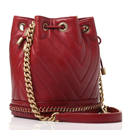 Chanel Sheepskin Chevron Quilted Small Drawstring Bag Dark Red 3 of 9