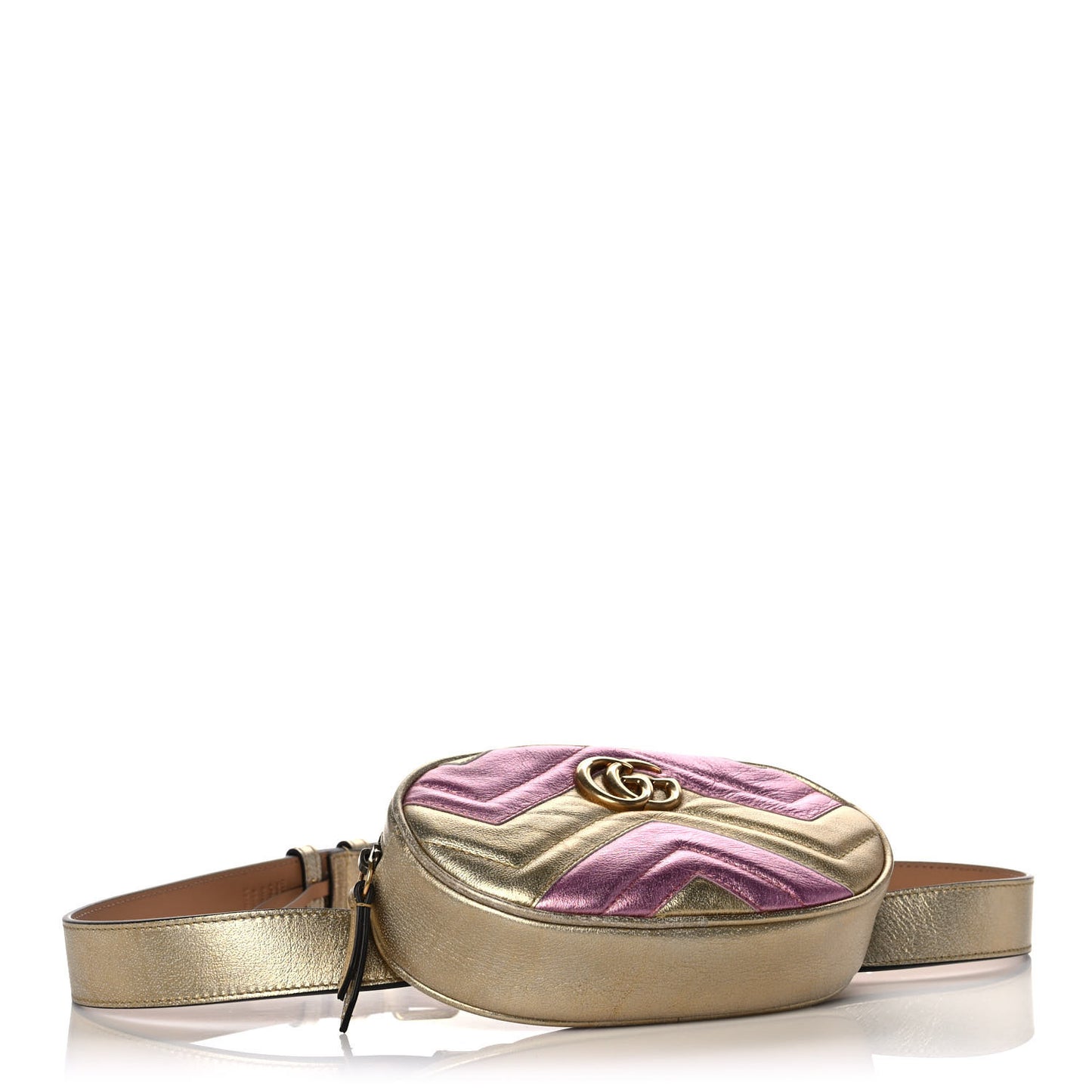 Metallic Nappa Matelasse Heart GG Marmont Belt Bag 85 34 Oro Vecchio Rosa