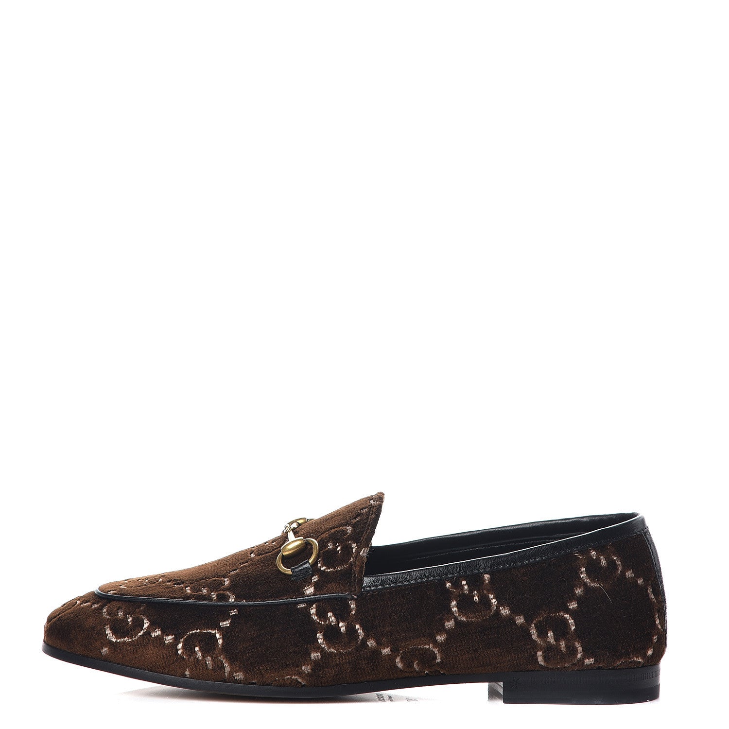 Gucci Velvet GG Monogram Horsebit Womens Jordaan Loafers 37.5 Brown Black 1 of 9