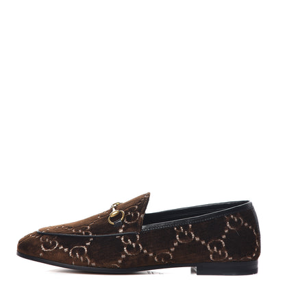 Gucci Velvet GG Monogram Horsebit Womens Jordaan Loafers 37.5 Brown Black 1 of 9