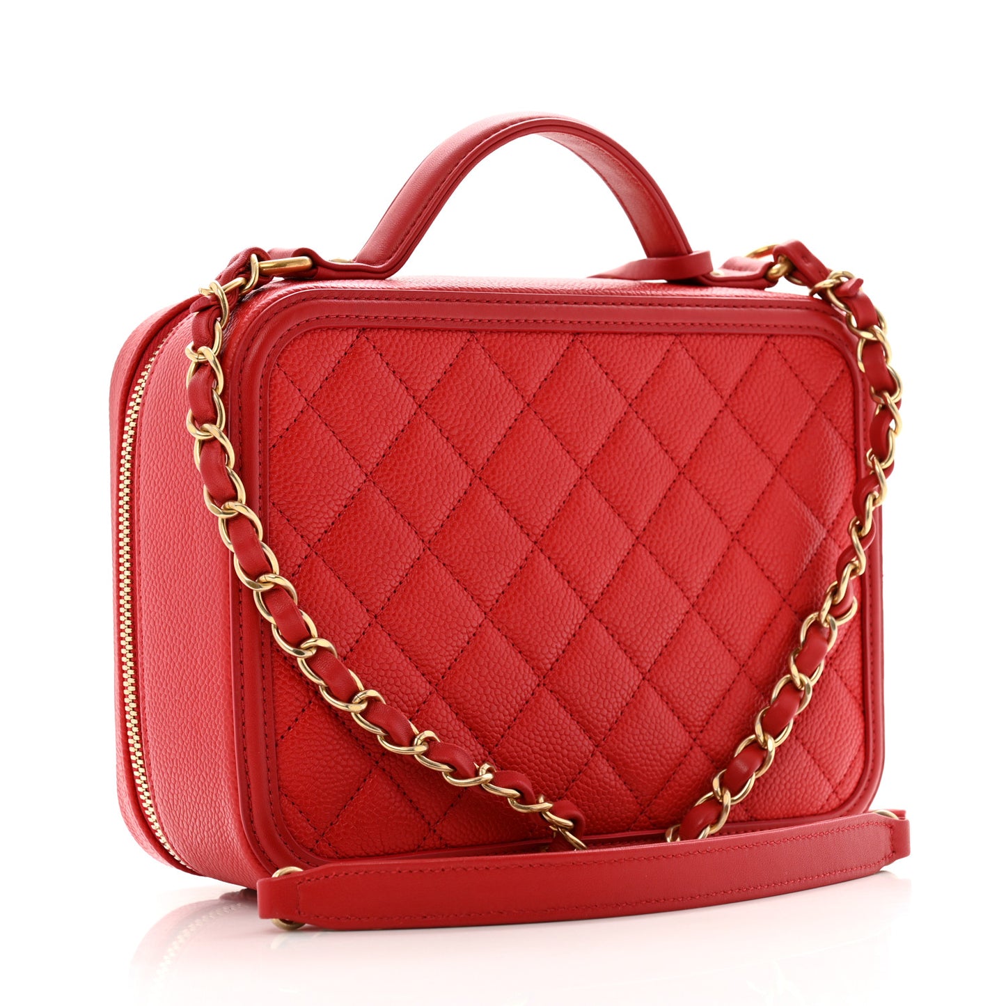 Caviar Quilted Medium CC Filigree Vanity Case Red