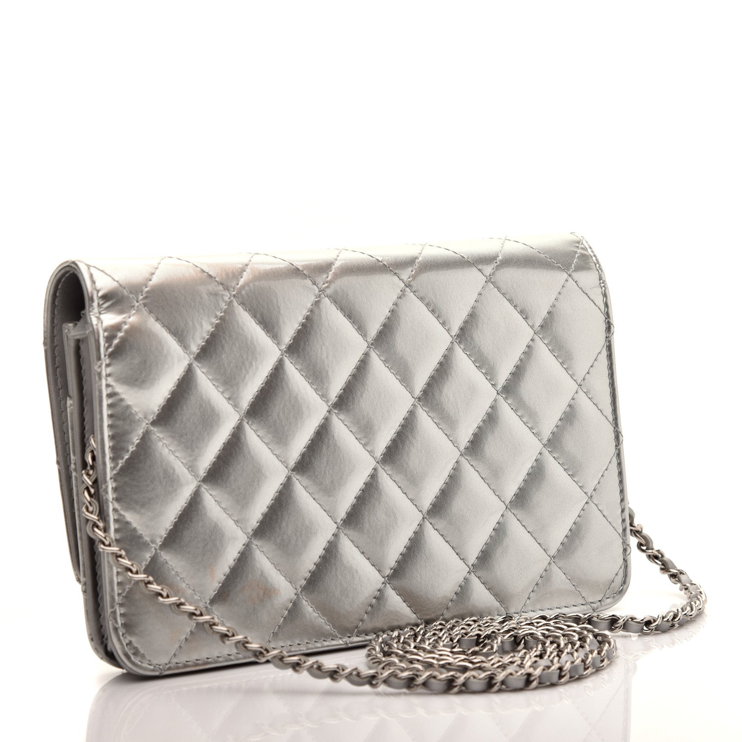 Chanel Patent Quilted Golden Class Wallet on Chain WOC Silver 3 of 9