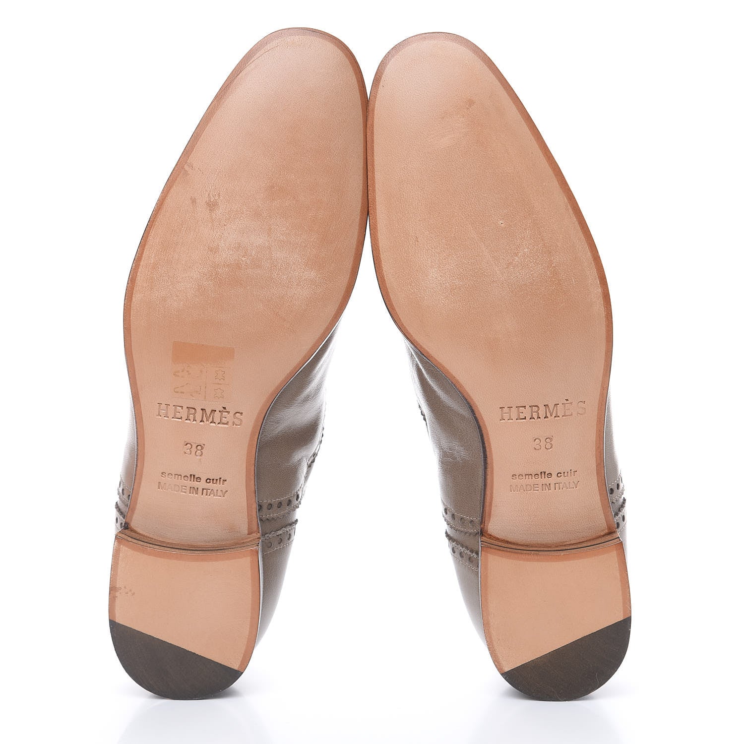 Hermes Veau Patine Womens Louise Oxfords 38 Etoupe 5 of 10