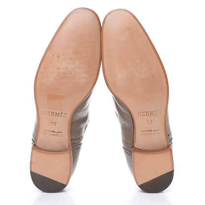 Hermes Veau Patine Womens Louise Oxfords 38 Etoupe 5 of 10