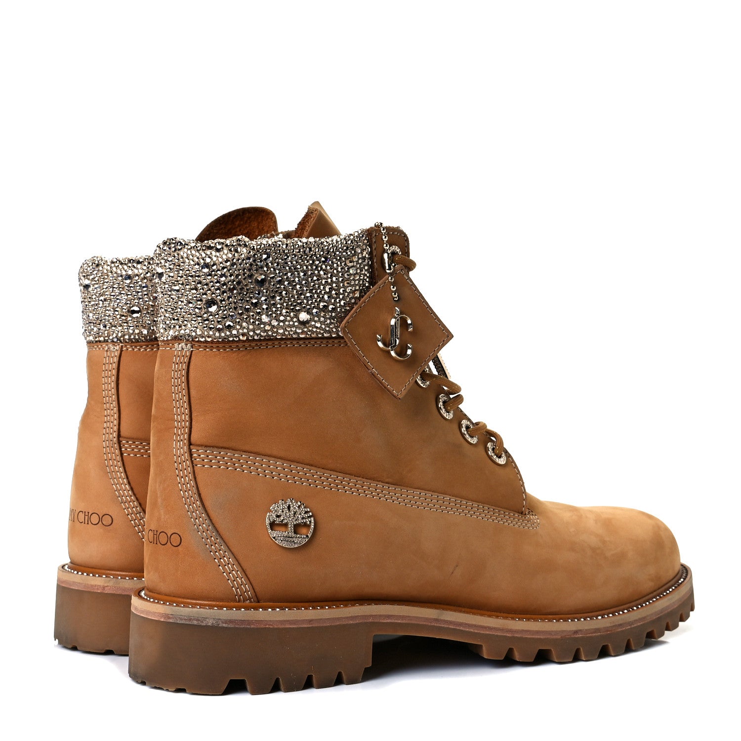 Jimmy Choo X TIMBERLAND Nubuck Swarovski Crystal Mens Ankle Boots 12 Wheat 4 of 10