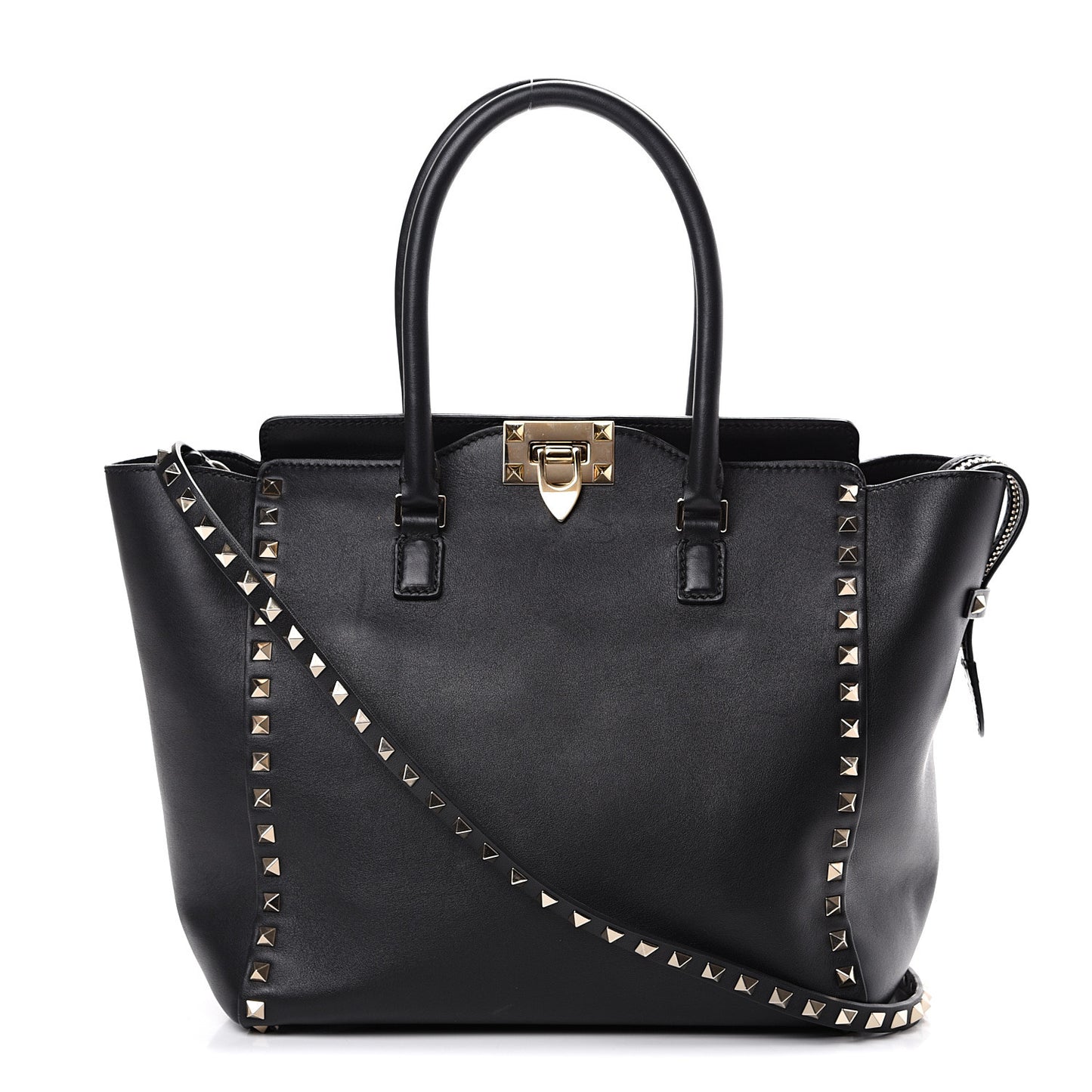 Vitello Rockstud Double Handle Tote Black