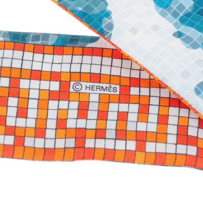 Hermes Silk A Beverly Hills Twilly Orange Bleu Blanc 4 of 6