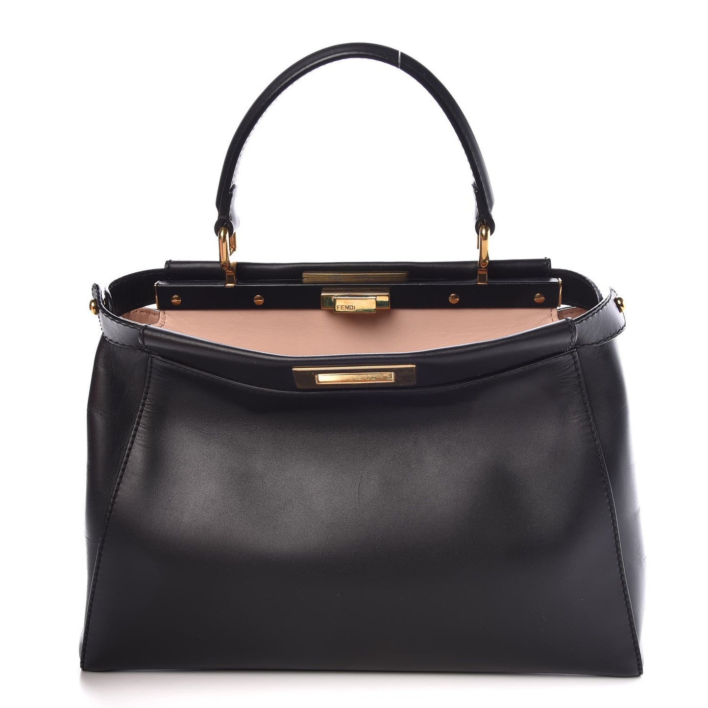 Vitello Morgan Shiny Nappa Medium Peekaboo Iconic Satchel Black Rosa Plaster