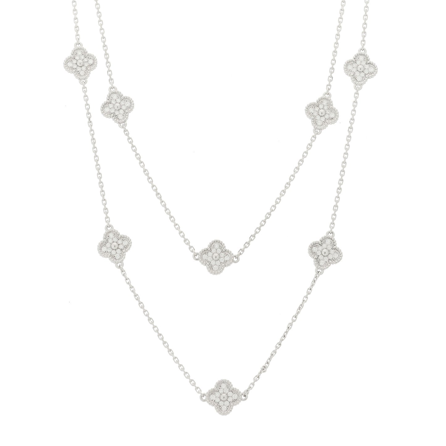 18K White Gold Diamond 16 Motifs Sweet Alhambra Necklace