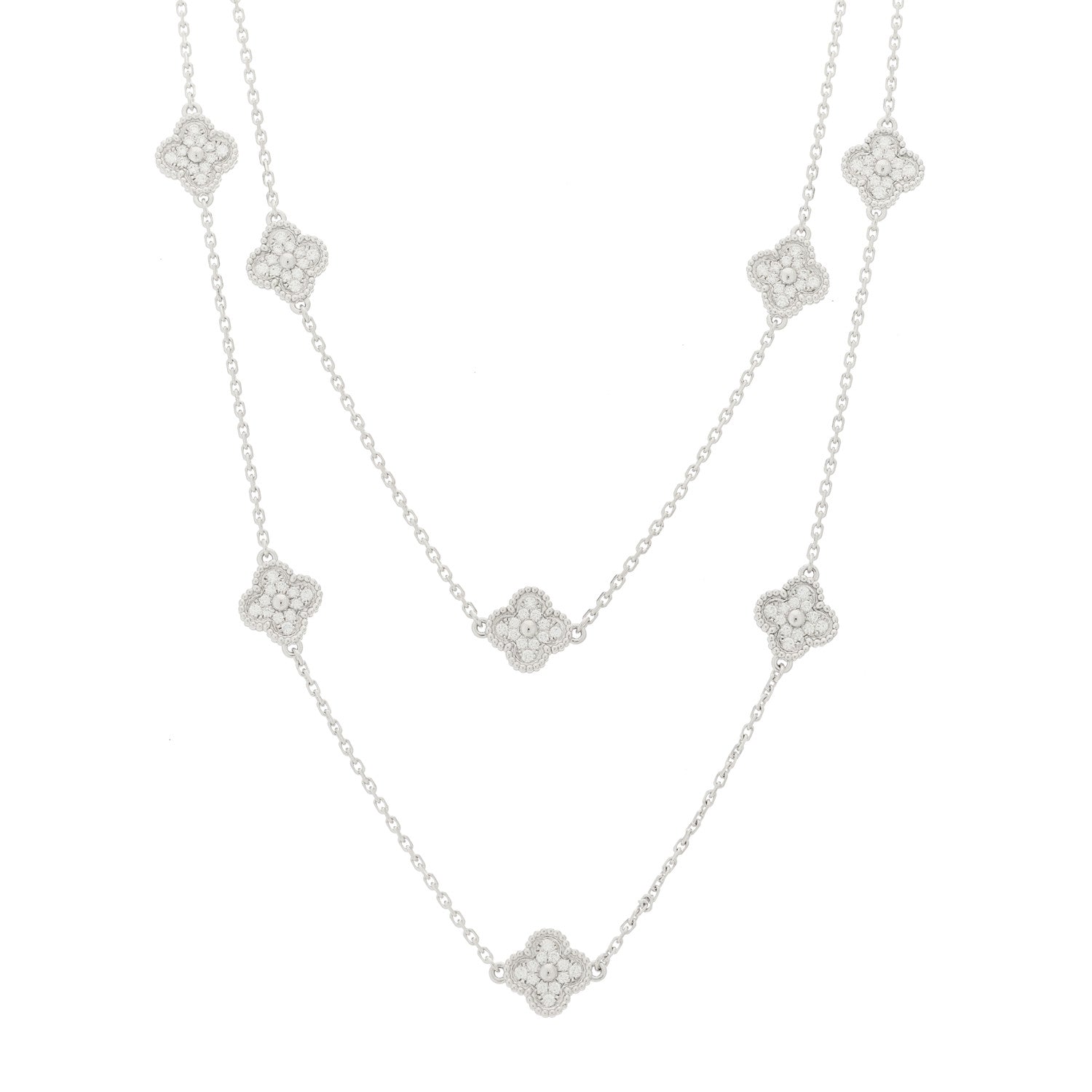 Van Cleef & Arpels 18K White Gold Diamond 16 Motifs Sweet Alhambra Necklace 1 of 6