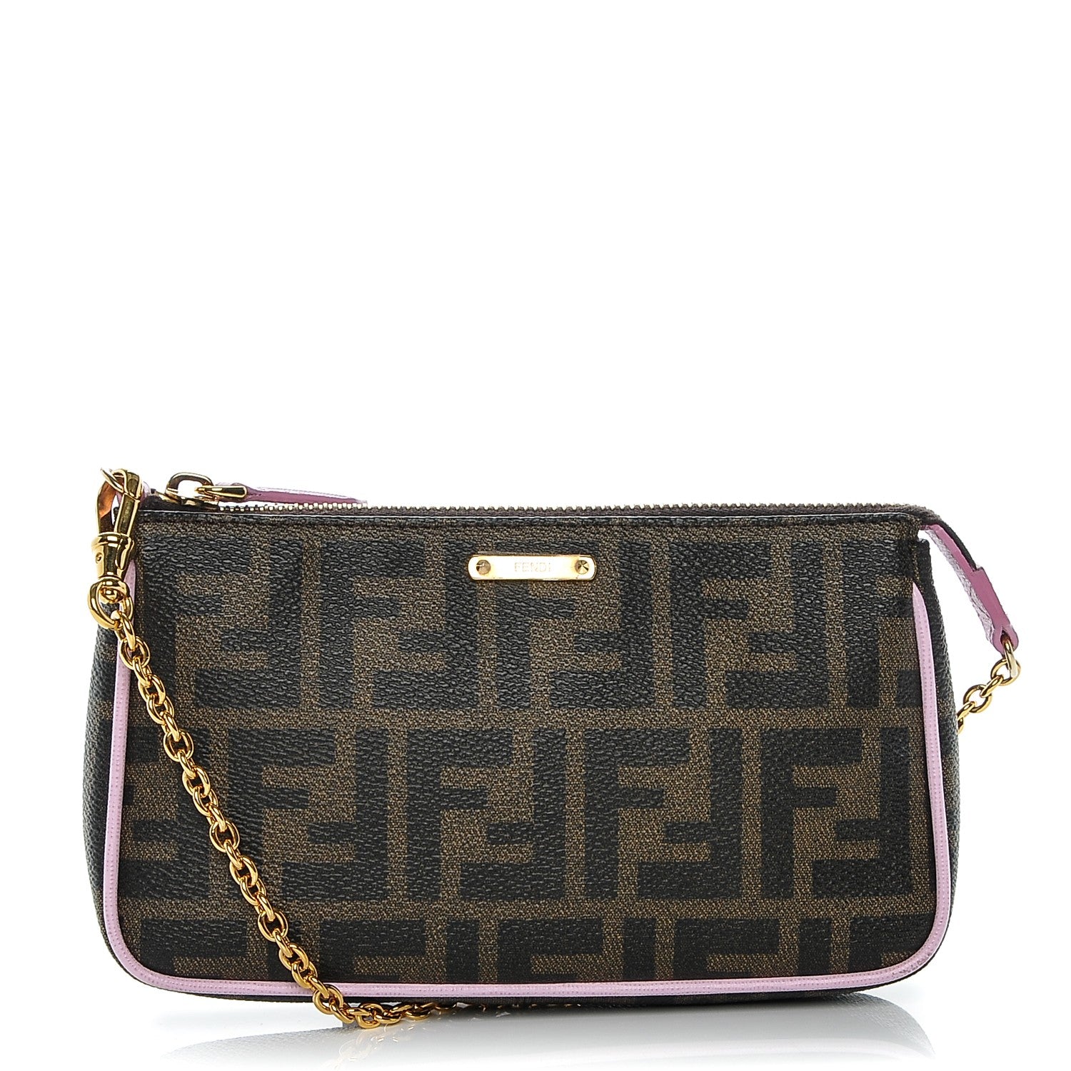 Fendi Zucca Spalmati Vitello Elite Pochette Tobacco Pink 1 of 6