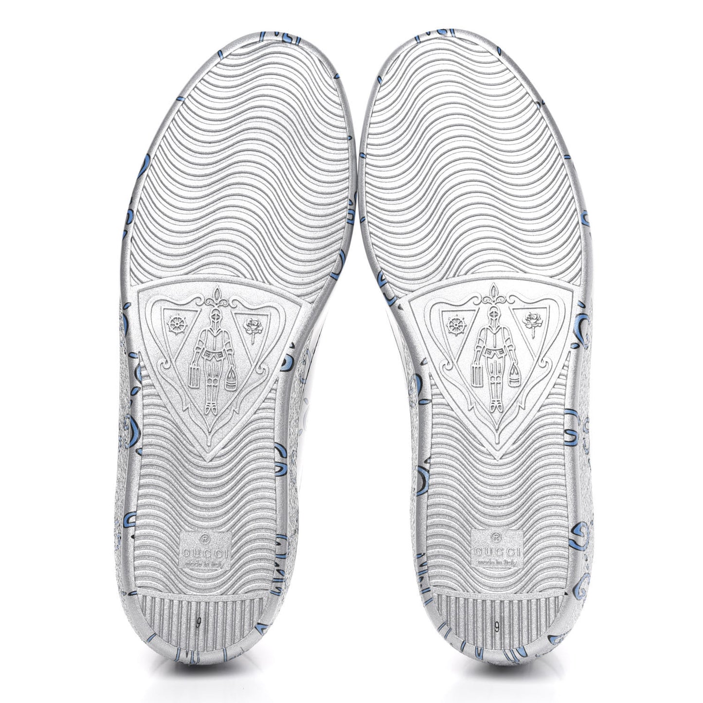 Miro Rubber Wax GucciGhost Print Mens New Ace Sneakers 9 Silver