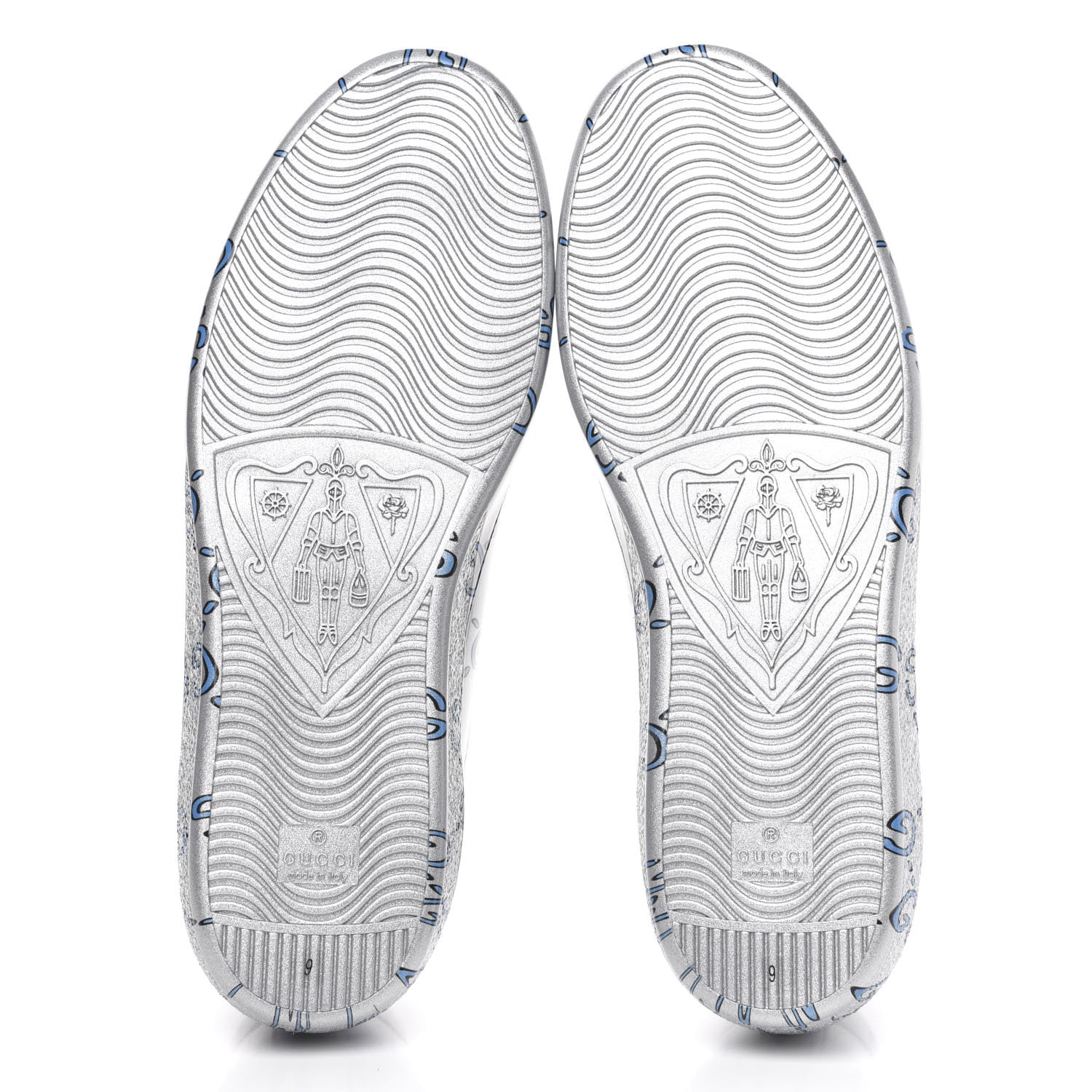 Gucci Miro Rubber Wax GucciGhost Print Mens New Ace Sneakers 9 Silver 5 of 9