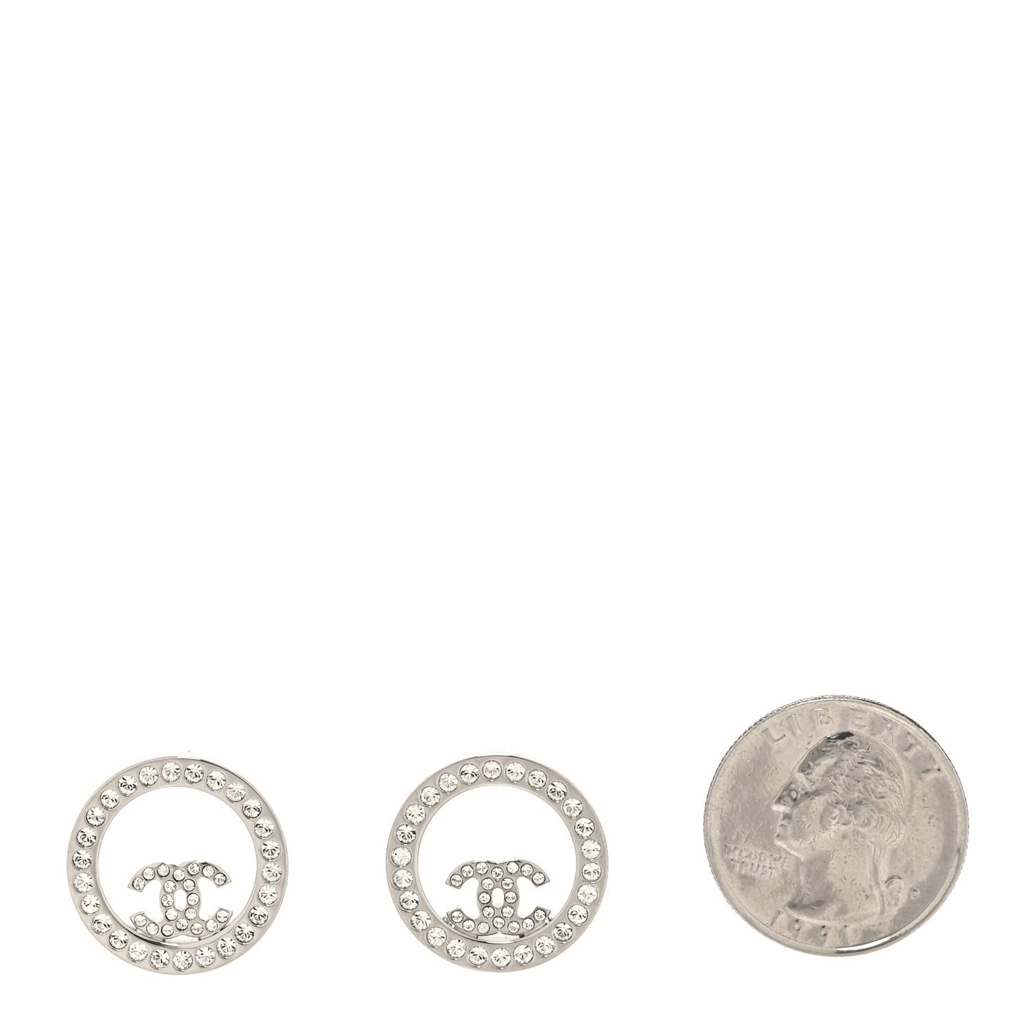 Crystal CC Round Earrings Silver