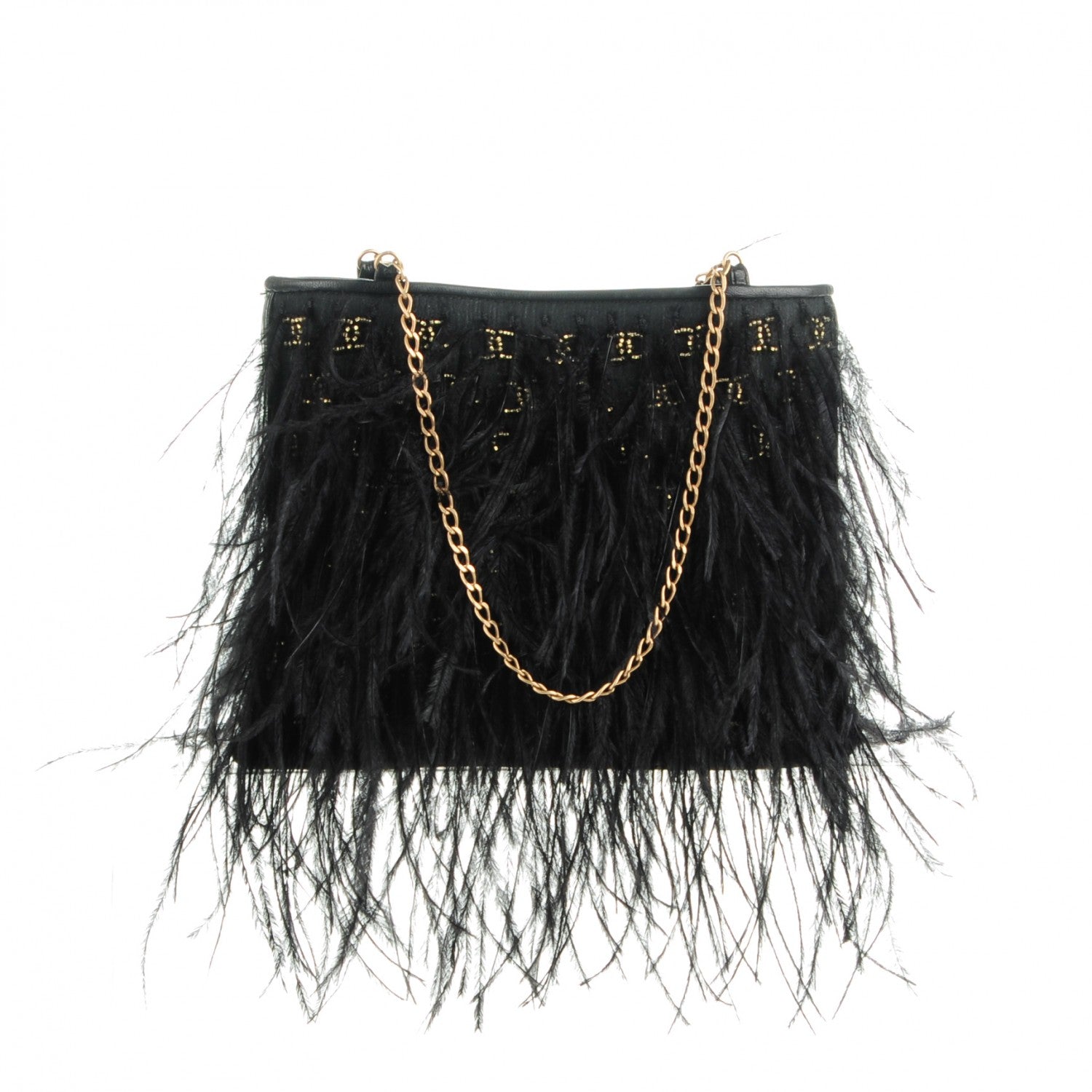Chanel Ostrich Feather Beaded CC Evening Bag Black 1 of 8