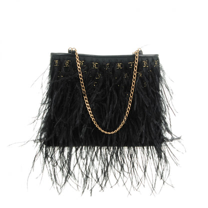 Chanel Ostrich Feather Beaded CC Evening Bag Black 1 of 8