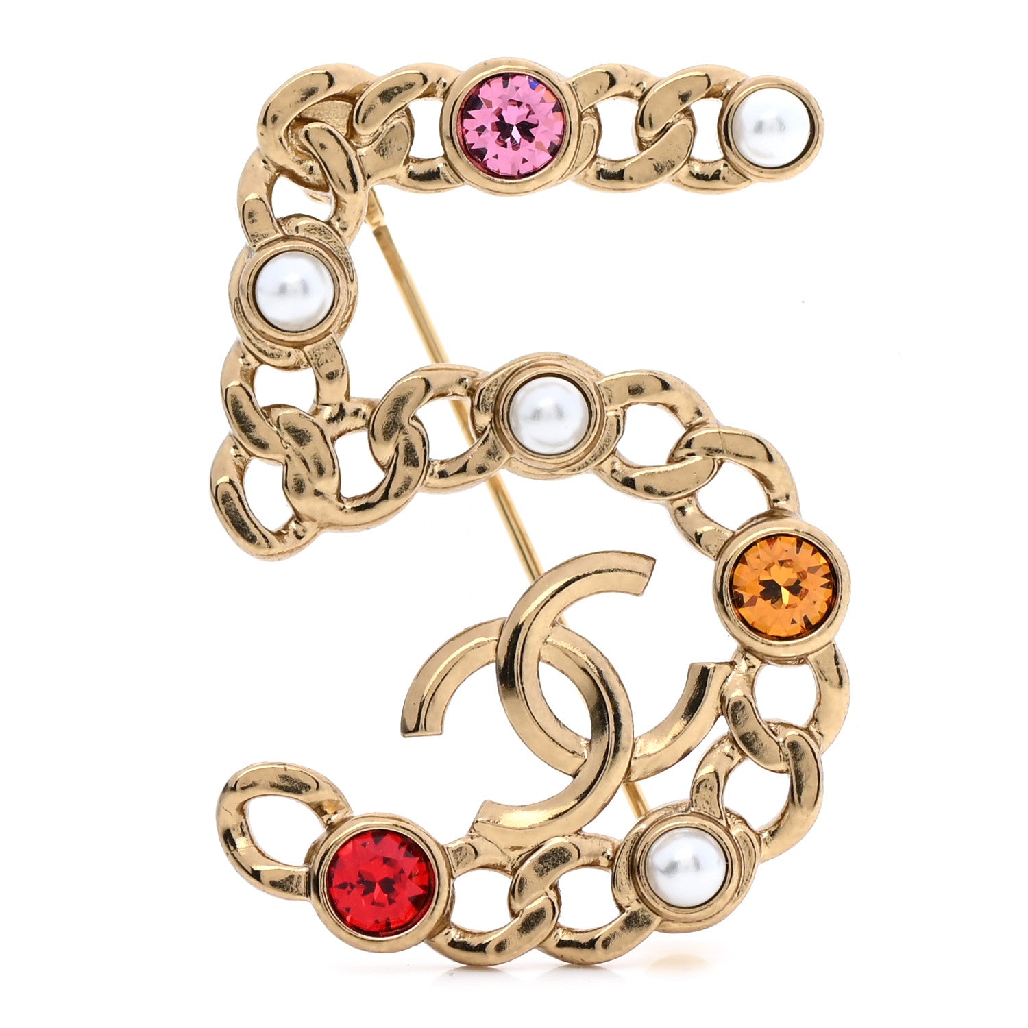 Chanel Pearl Crystal 5 CC Brooch Gold 1 of 5
