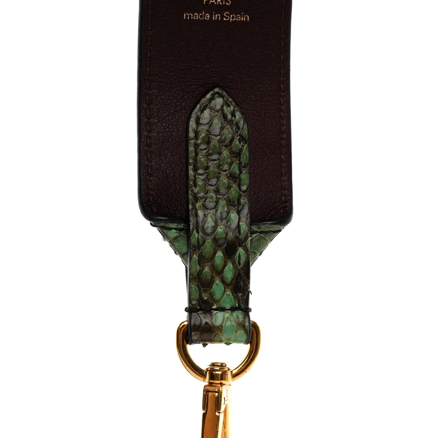 Snakeskin Calf Bandouliere Shoulder Strap Green Burgundy