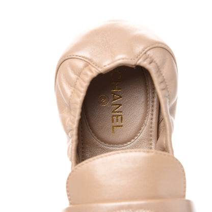 Chanel Laminated Lambskin Womens Quilted Elastic CC Moccasin Loafers 36 Beige 6 of 9