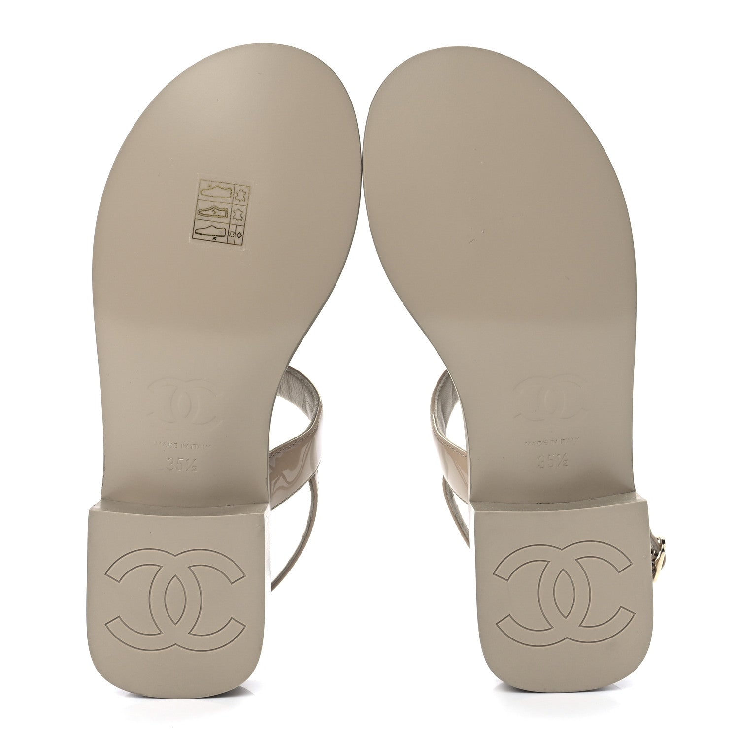 Chanel Lambskin Patent Chain CC Logo Thong Sandals 35.5 Beige 5 of 9