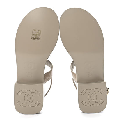 Chanel Lambskin Patent Chain CC Logo Thong Sandals 35.5 Beige 5 of 9