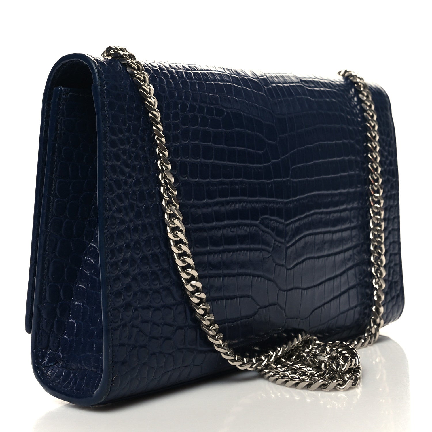 Saint Laurent Calfskin Crocodile Embossed Medium Classic Monogram Kate Tassel Satchel Deep Marine 3 of 11