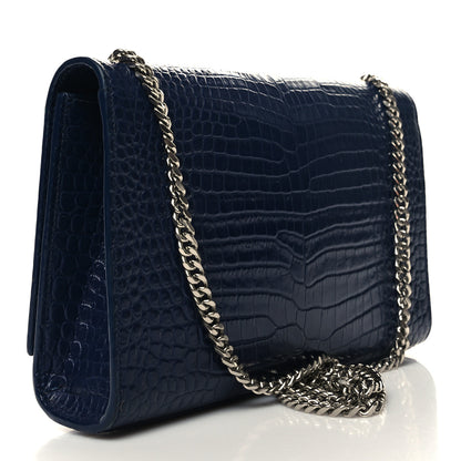 Saint Laurent Calfskin Crocodile Embossed Medium Classic Monogram Kate Tassel Satchel Deep Marine 3 of 11