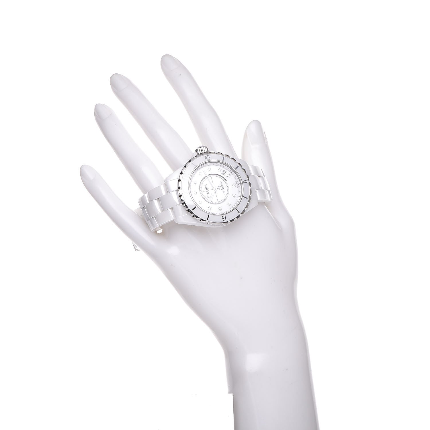 Chanel Stainless Steel Ceramic Diamond 38mm J12 Automatic Watch White 2 of 7