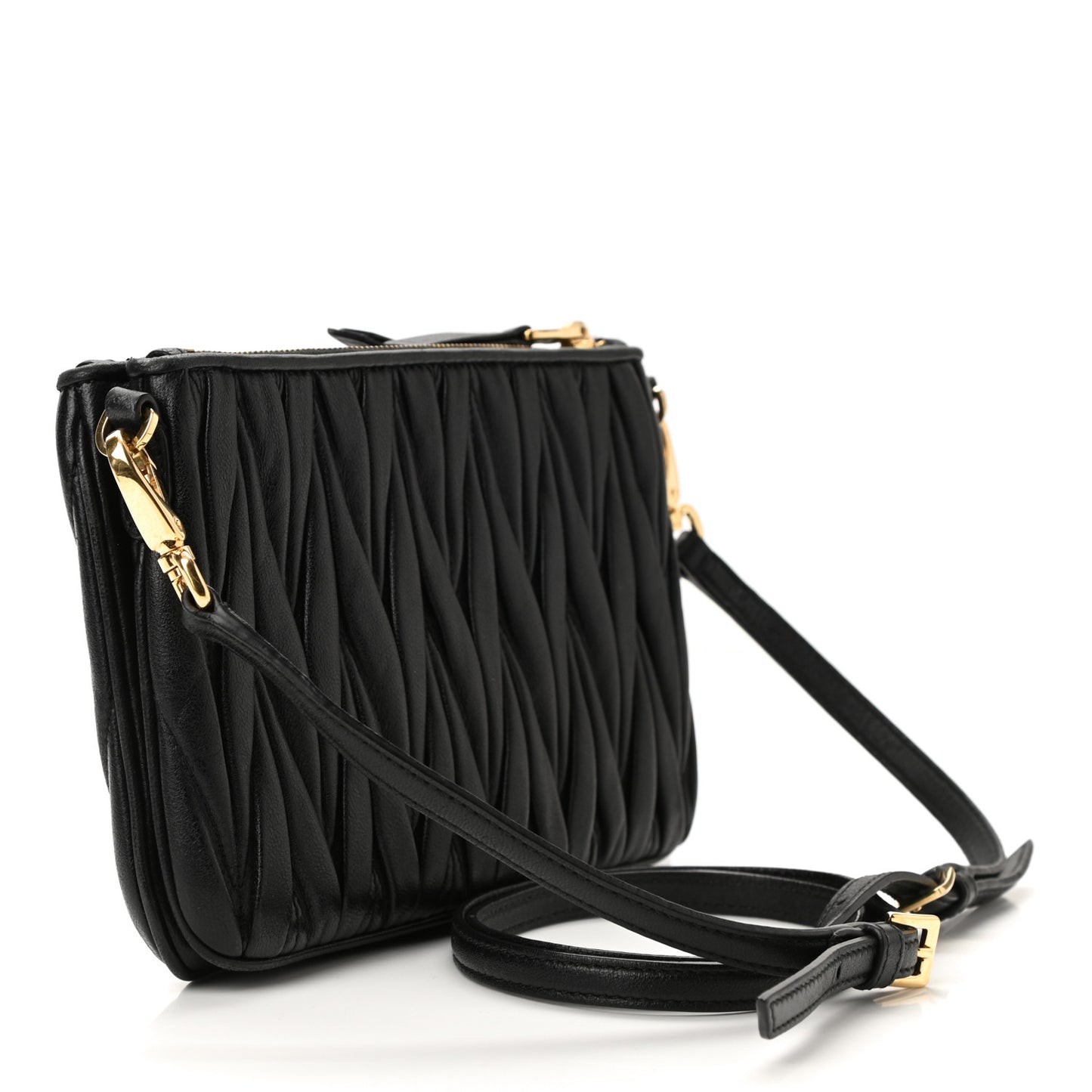 Nappa Matelasse Double Zip Crossbody Black