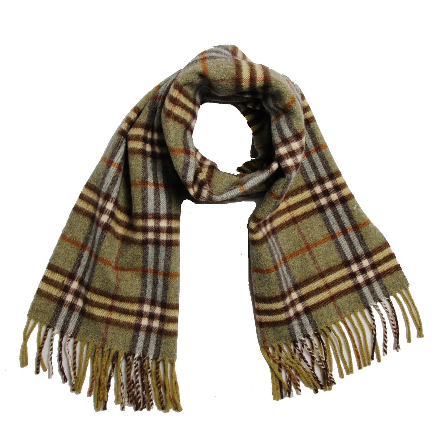 Burberry Cashmere Nova Check Fringe Scarf Green 1 of 4