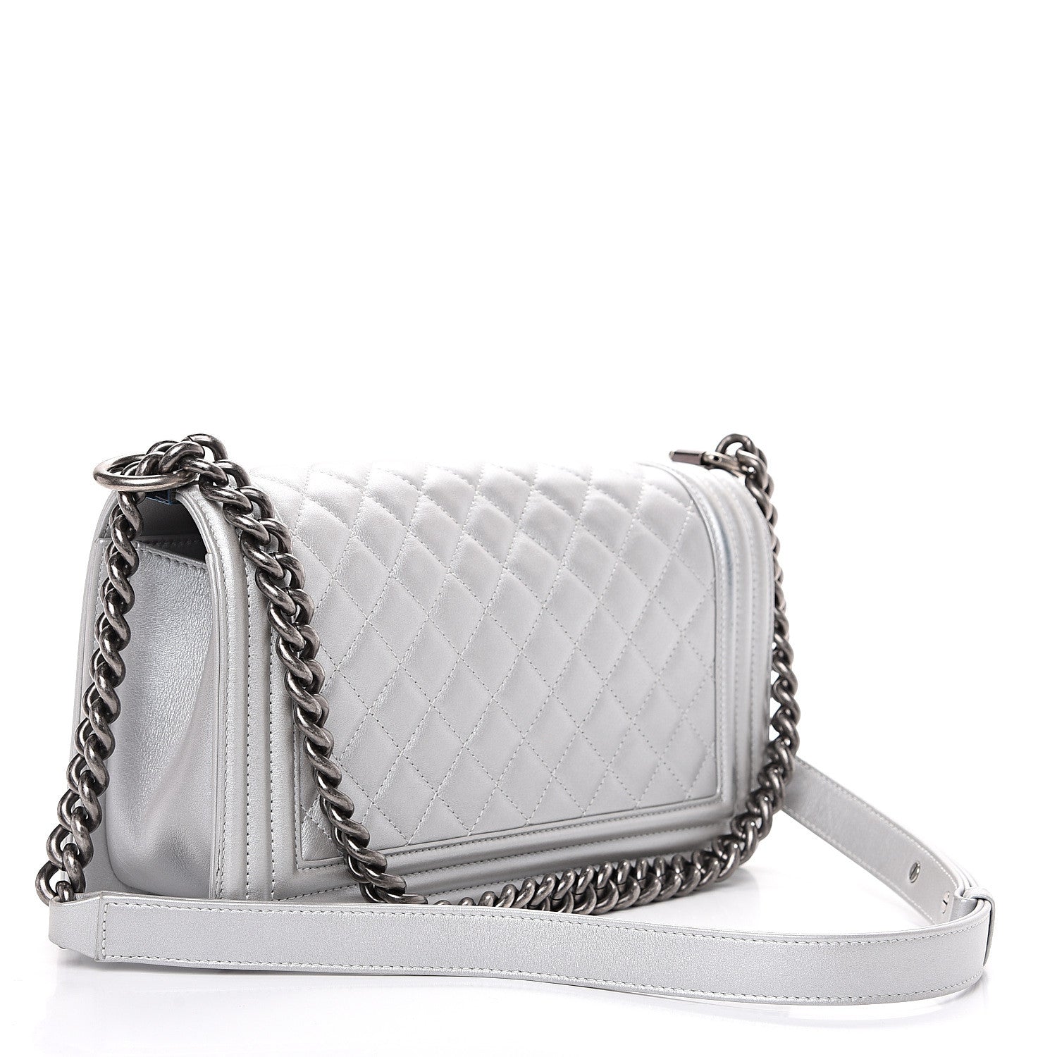 Chanel Metallic Calfskin Quilted Medium Boy Flap Silver 2 of 16
