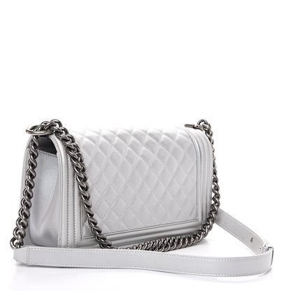 Chanel Metallic Calfskin Quilted Medium Boy Flap Silver 2 of 16