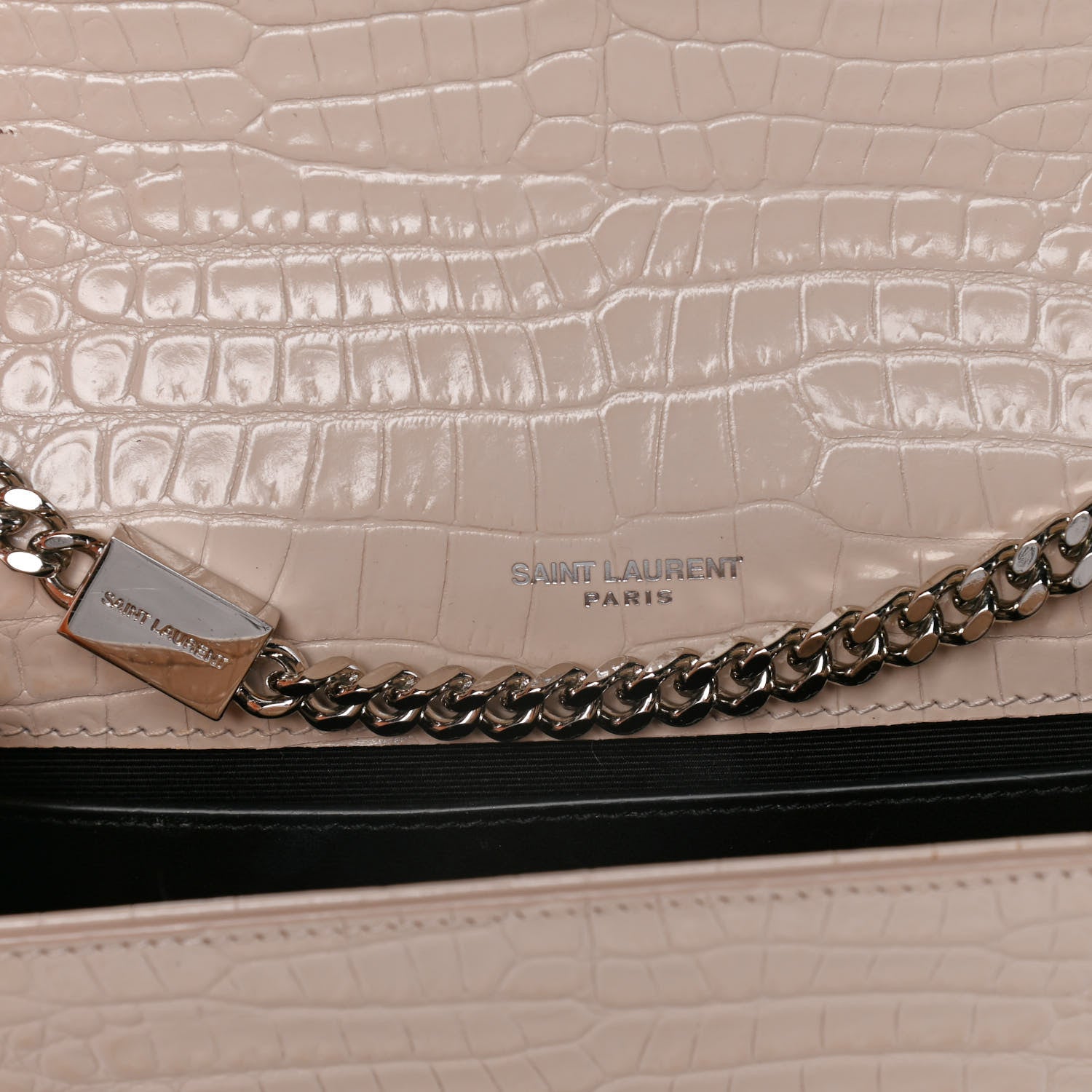 Saint Laurent Calfskin Crocodile Embossed Small Classic Monogram Kate Tassel Satchel Light Pink 6 of 14