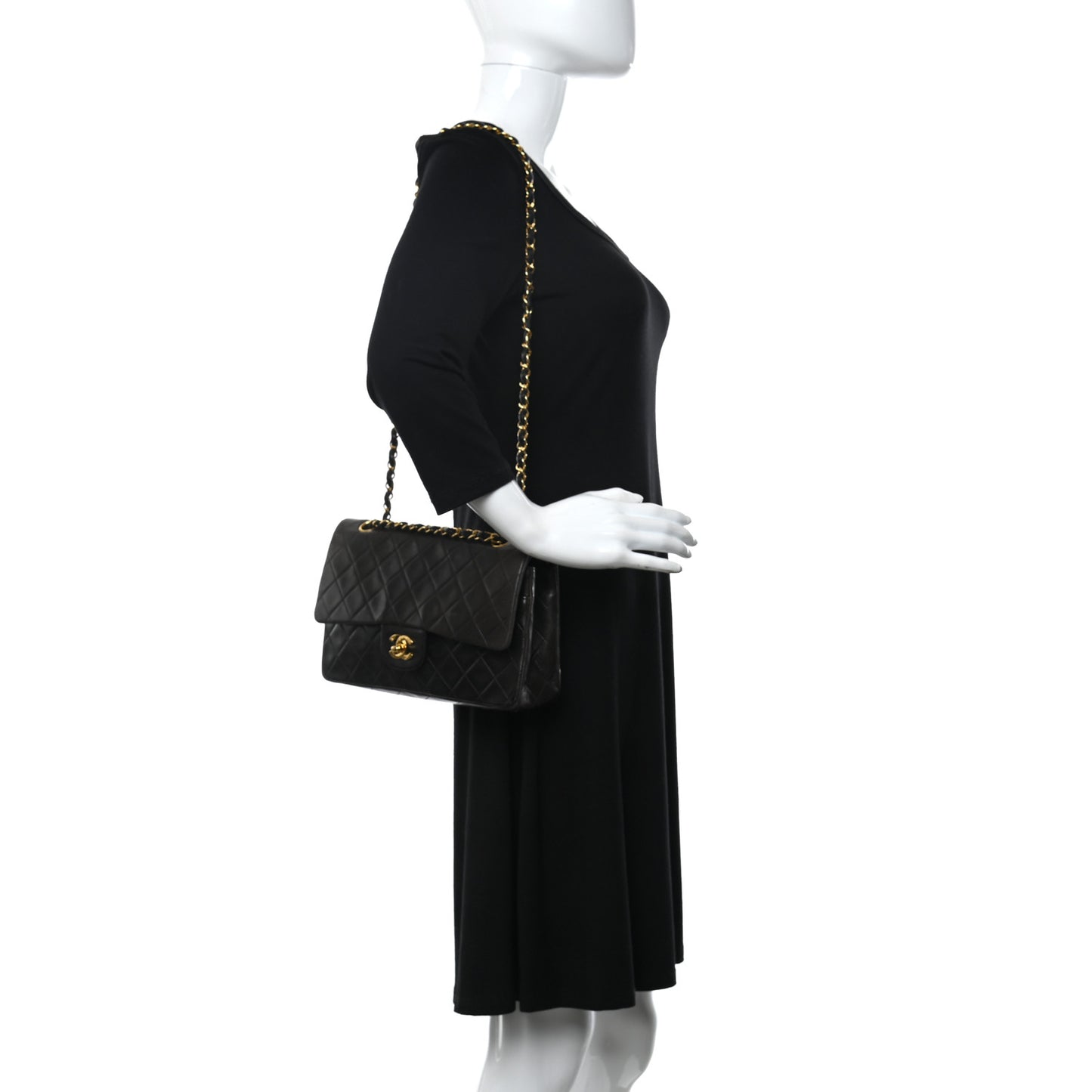 Lambskin Quilted Medium Double Flap Black