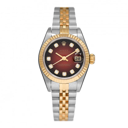 Rolex Stainless Steel 18K Yellow Gold Diamond 26mm Oyster Perpetual Datejust Watch Red Gradient 69173 1 of 4
