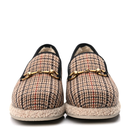 Gucci Wool Tweed Plaid Houndstooth Mens Fria Horsebit Loafers 7 Mahogany Black 2 of 8