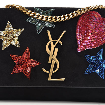 Saint Laurent Suede Embroidered Patches Small Monogram Kate Satchel Black 10 of 10