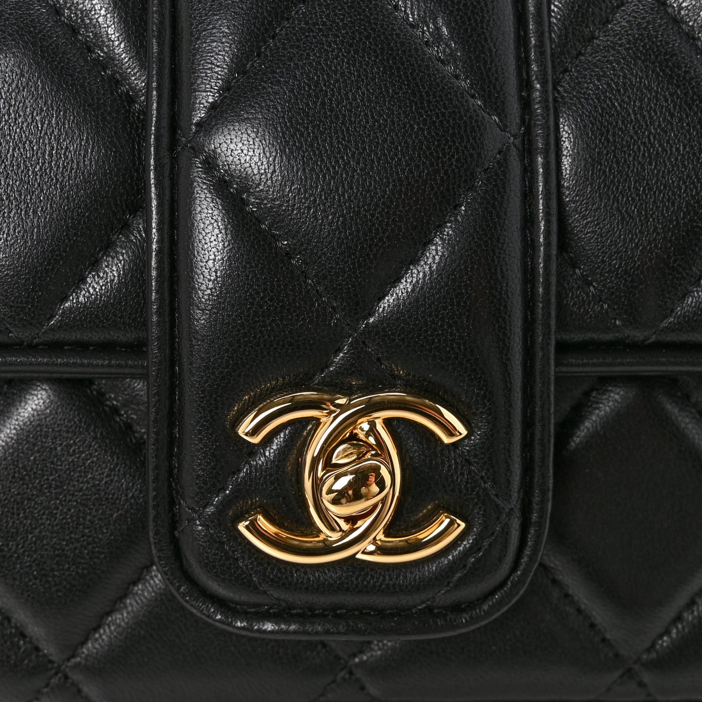 Lambskin Quilted Tab Mini Flap Black