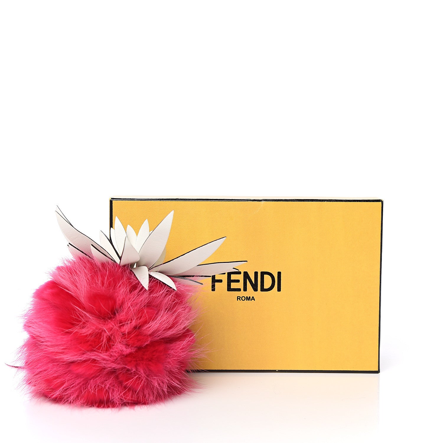 Fendi Fox Rabbit Fur Nappa Pineapple Bag Charm Fuxia White 4 of 4