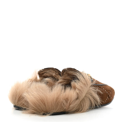 Gucci Velvet GG Monogram Fur Womens Princetown Slippers 38.5 Brown Black Natural 4 of 8
