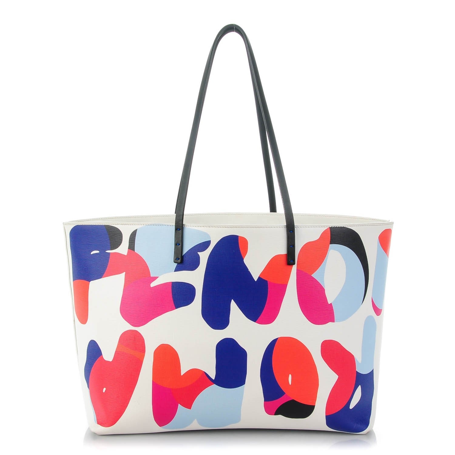 Fendi Vitello Elite Roma Print Signature Roll Tote White Multicolor 1 of 12