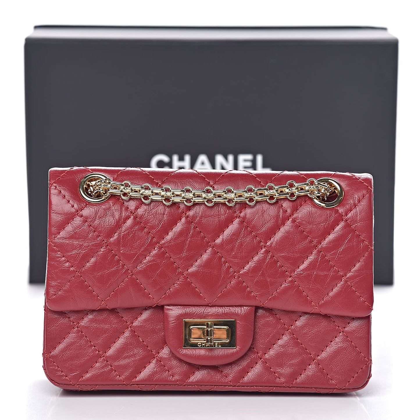 Aged Calfskin Quilted 2.55 Reissue Mini Flap Red