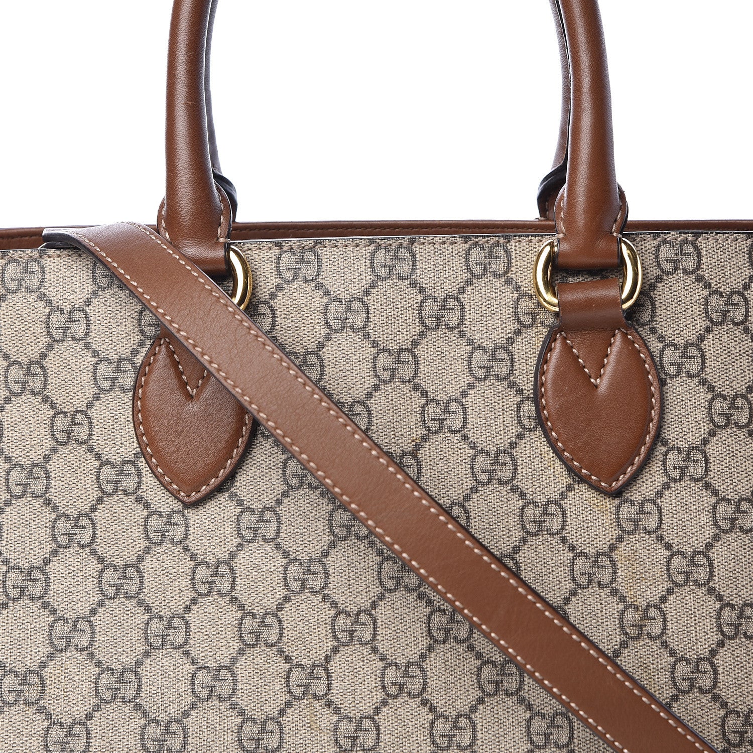 Gucci GG Supreme Monogram Moon Calfskin Top Handle Tote Bag Beige Ebony Tuscany 10 of 18