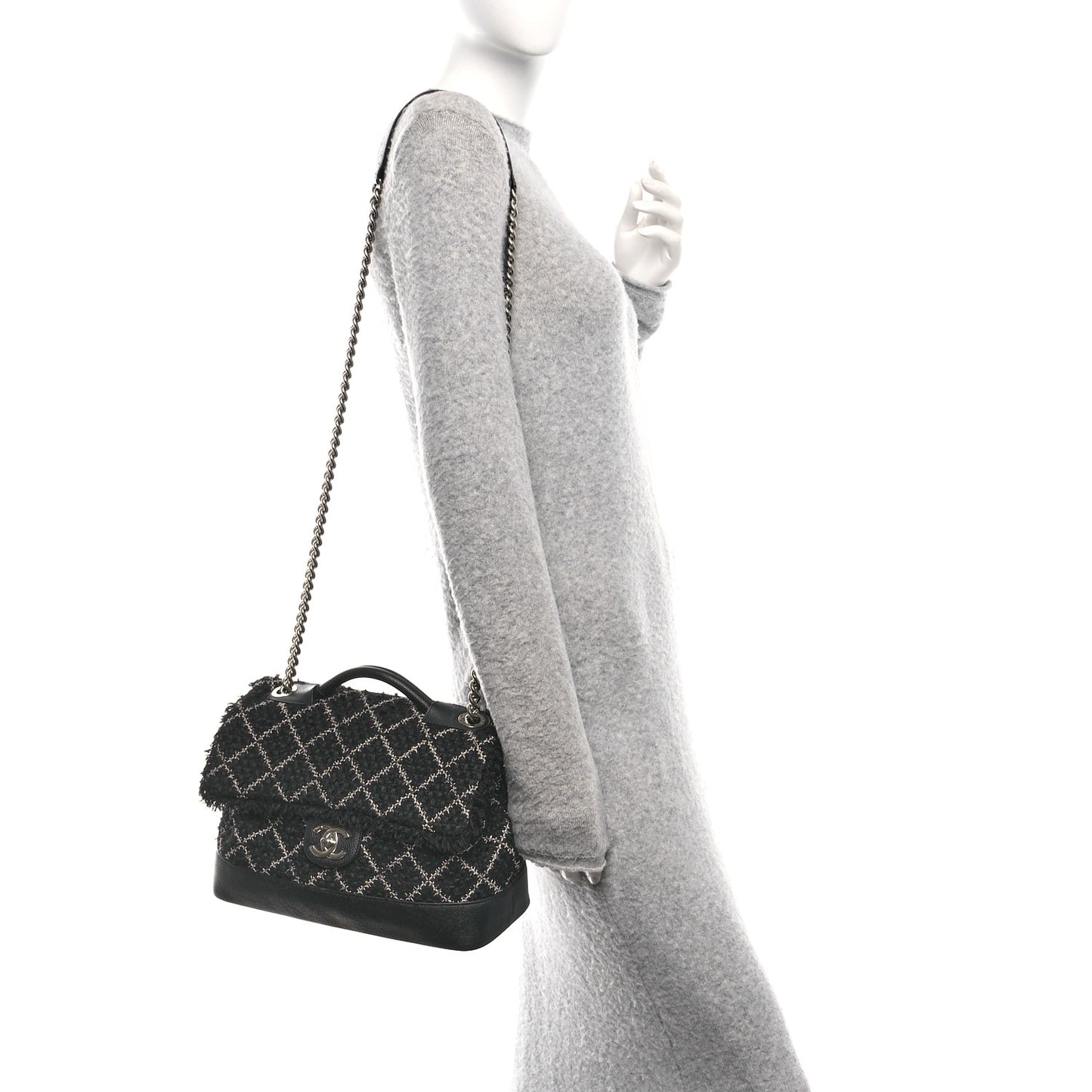 Tweed Trip Top Handle Flap Black